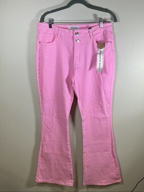 VIPONES Pink Flare Jeans Size 12 Y2K Barbiecore Stretch Denim Pants NWT